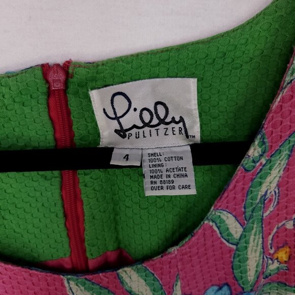 Vintage 90s Lilly Pulitzer Sheath Dress Women 4 Pink Floral Waffle Knit - Picture 8 of 13